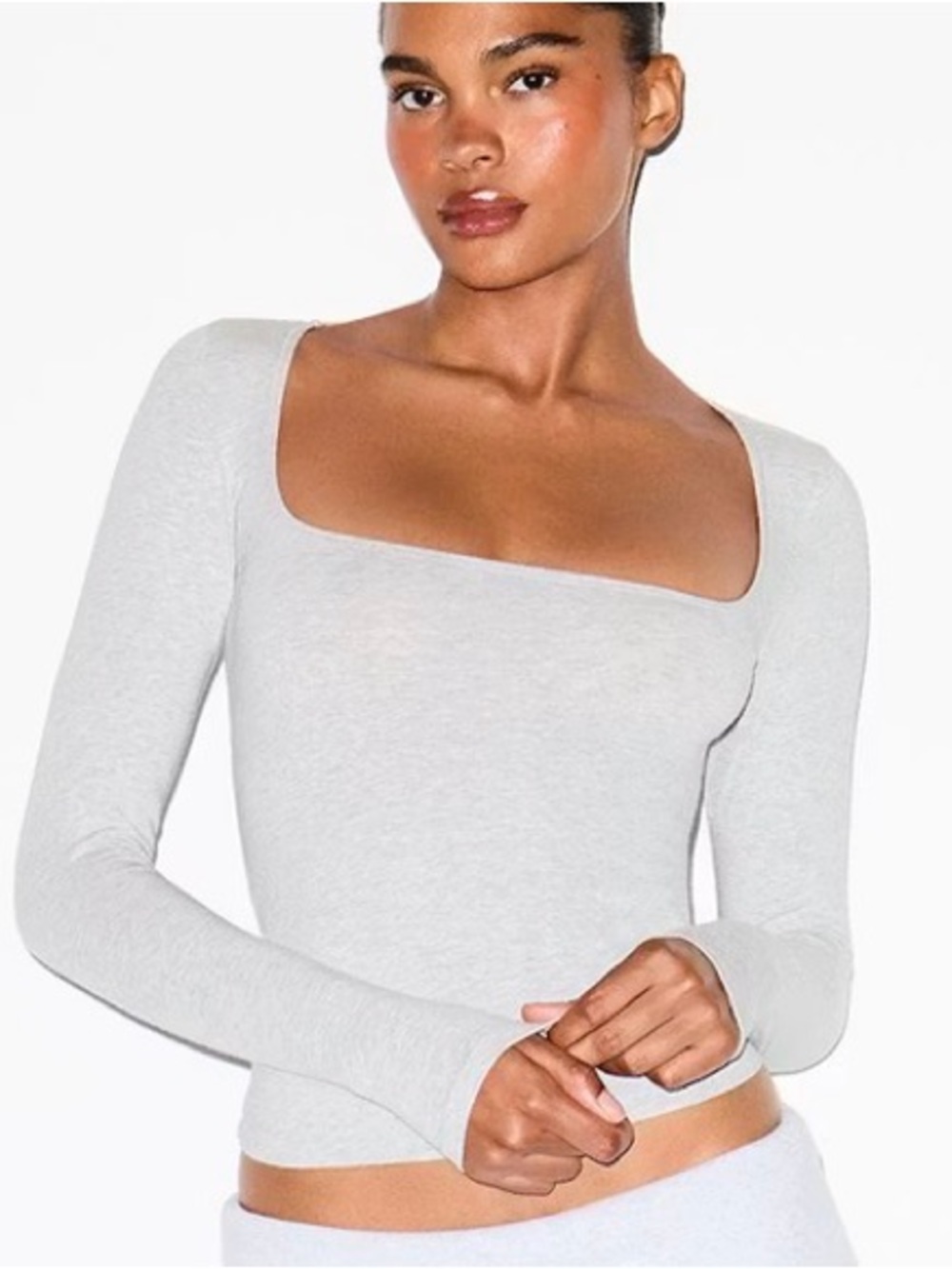 SKIMS Light Gray Square-Neck Long Sleeve Top - Large